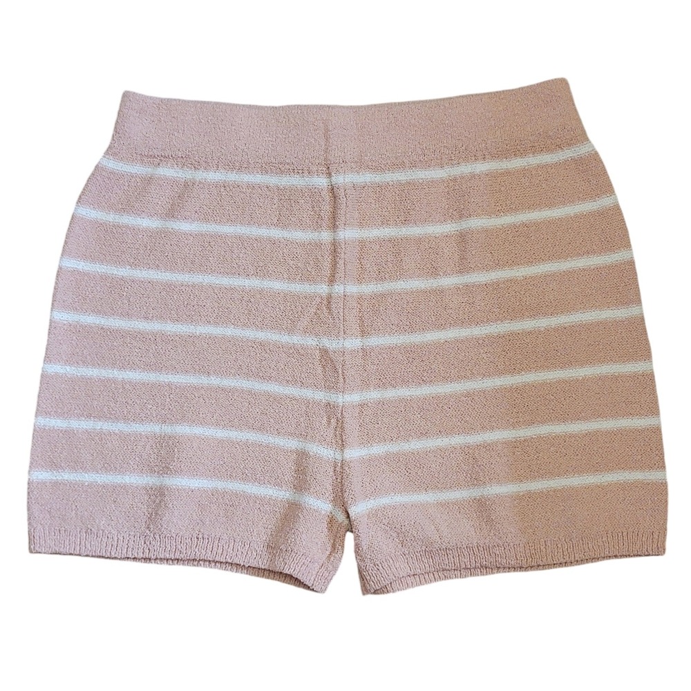 Scoop Sweater Shorts Womens M Orange White Stripe High Rise Lounge Knit Comfy